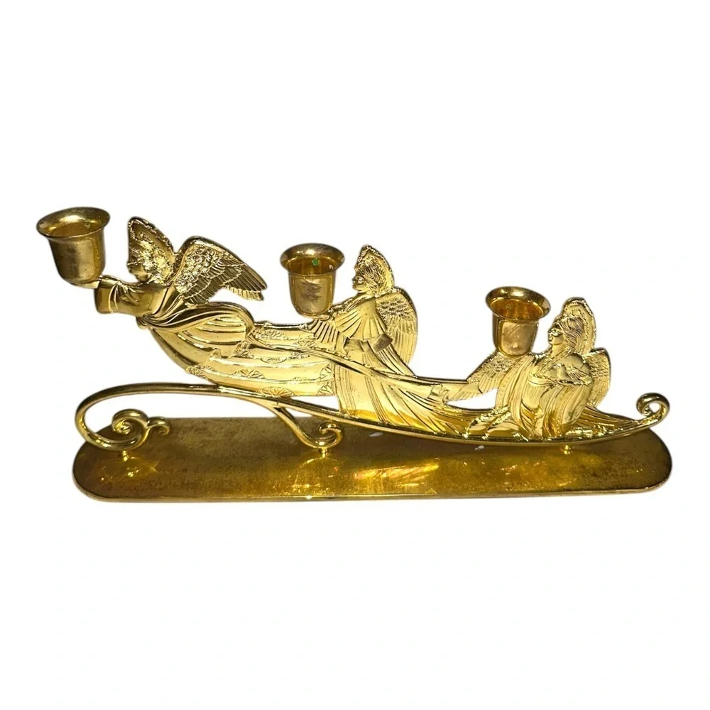 Vintage Brass Angel Trio gold Candle Holder